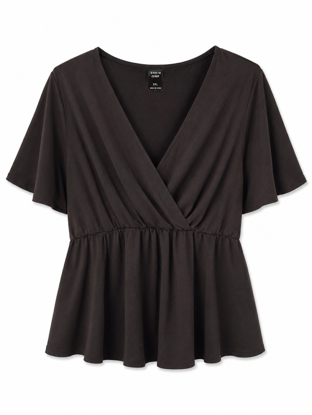 SHEIN Black Wrap Peplum Blouse